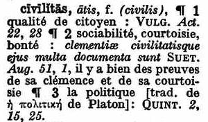 Définition de "civilitas" extraite du Gaffiot (c) Hachette